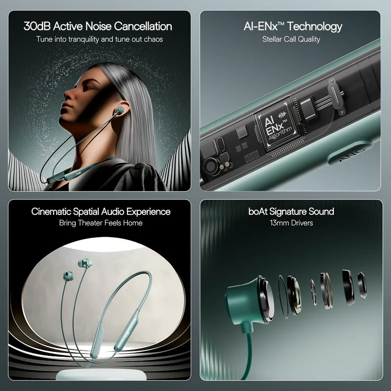 boAt Rockerz 210 ANC Wireless Neckband – 30dB ANC, 40H Playback, AI-ENx Calls, Bluetooth 5.3