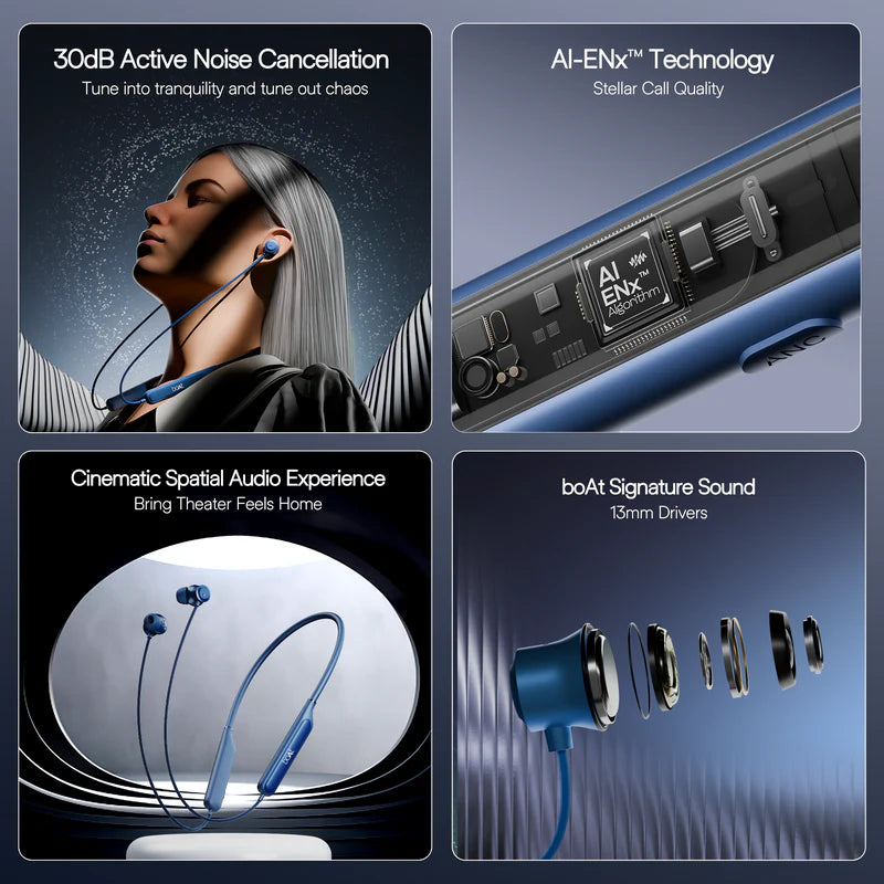 boAt Rockerz 210 ANC Wireless Neckband – 30dB ANC, 40H Playback, AI-ENx Calls, Bluetooth 5.3