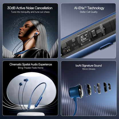 boAt Rockerz 210 ANC Wireless Neckband – 30dB ANC, 40H Playback, AI-ENx Calls, Bluetooth 5.3